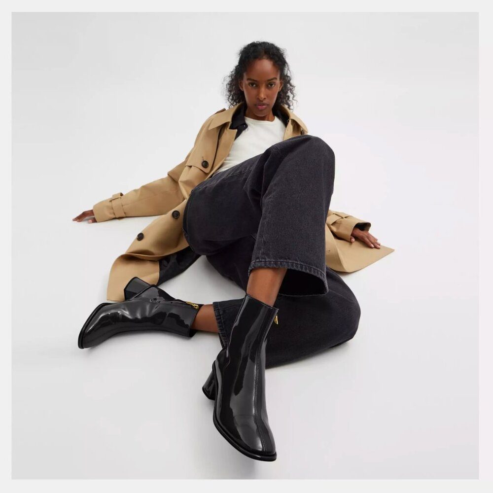 Coach Glossy Black Patent Leather Pointed Ankle Boots